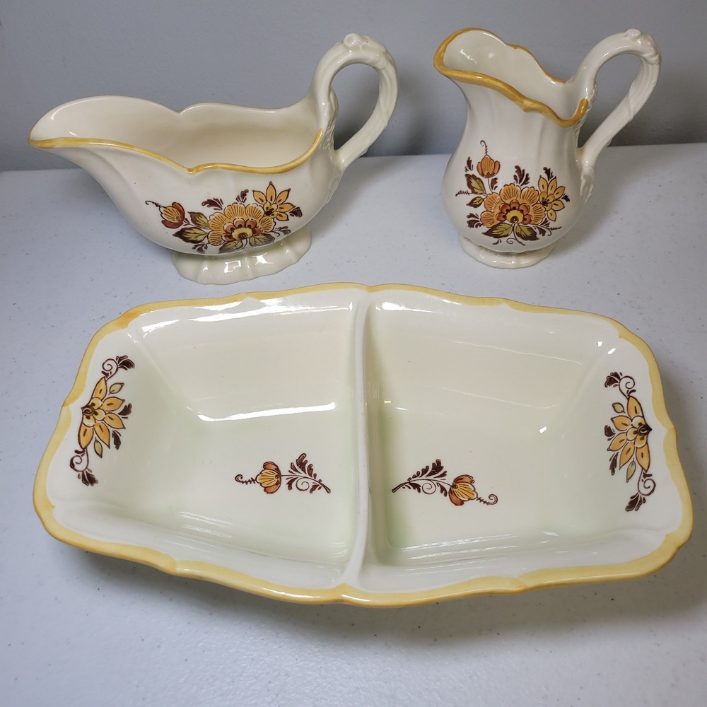 Metlox Poppy Trail Vintage Provincial Gravy Boat Creamer Divided Dish Set